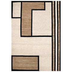 Tapis de jute moderne tressé à la main en noir, marron et blanc, de forme géométrique