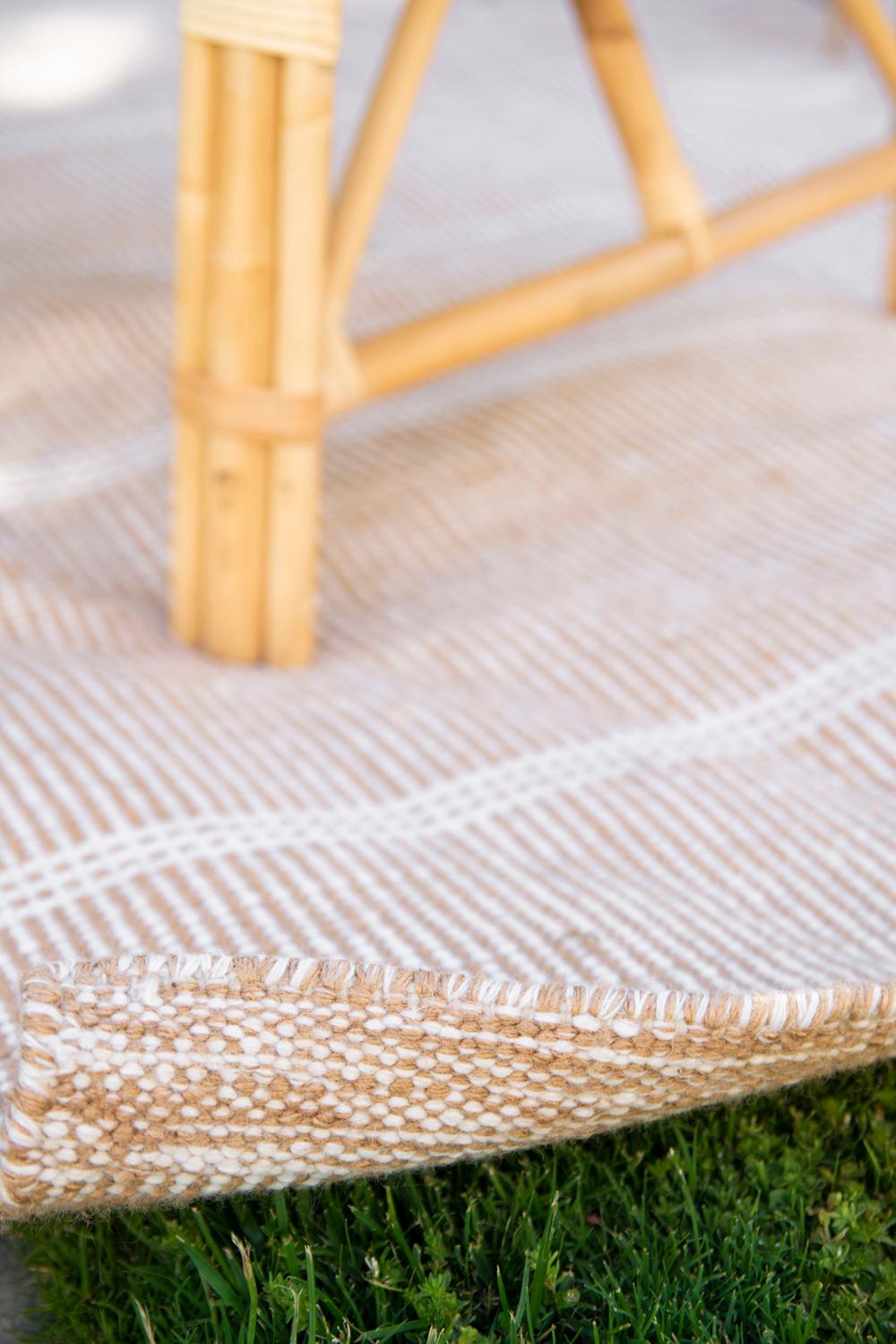 Contemporary Modern Handwoven Polypropylene Outdoor Rug Carpet Bambu Beige For Sale