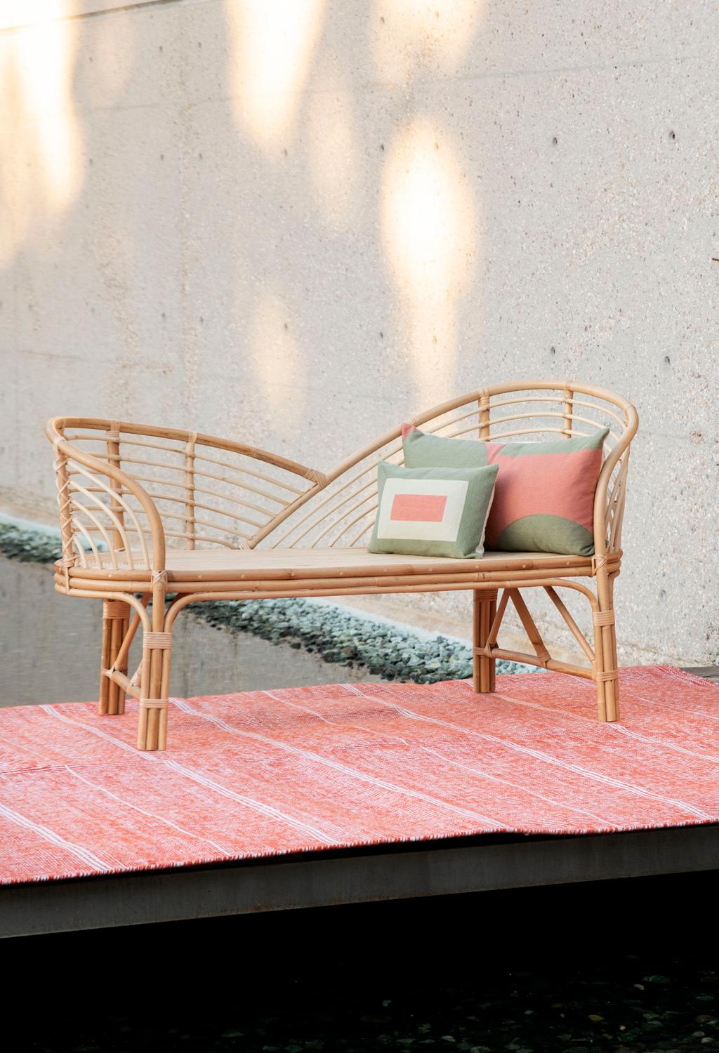 Modern Handwoven Polypropylene Outdoor Dhurrie Rug Carpet Bambu Orange For Sale 7
