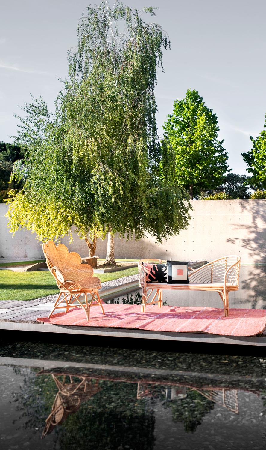 Contemporary Modern Handwoven Polypropylene Outdoor Rug Carpet Bambu Orange