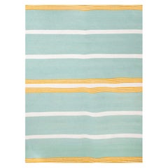 Contemporary Handwoven Polypropylene Outdoor Rug Mustard Turquoise Stripes