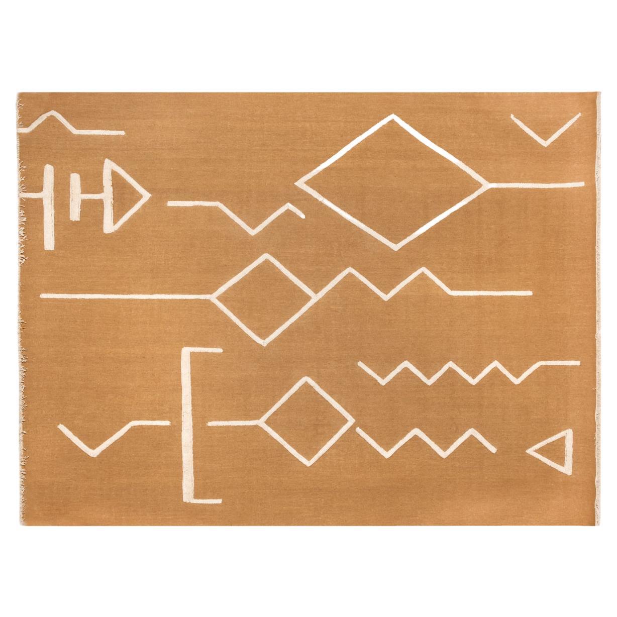 Modern Handwoven Flat-Weave & High Pile Wool Kilim Rug African Mustard & Ivory For Sale