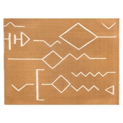 Alfombra Kilim Africana de Lana de Pelo Alto y Tejido Plano Moderno Mostaza y Marfil