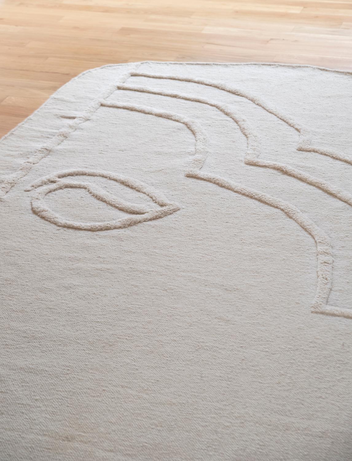 Contemporary Modern Handwoven Flat-Weave & High Pile Wool Rug Kilim Ivory Bitcoin Face For Sale