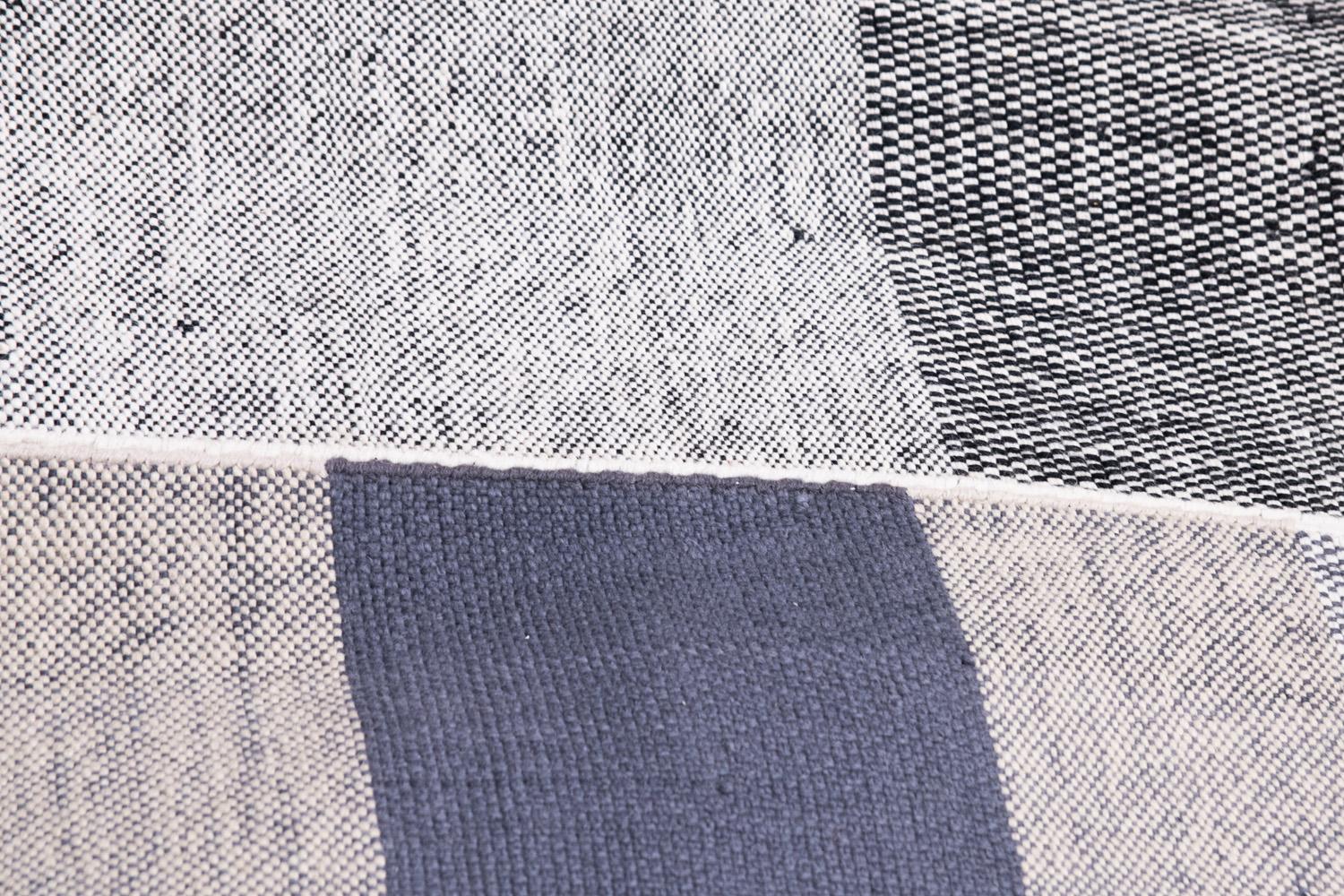Indian Modern Handwoven Wool Rug Carpet Blue & Grey Buñuel For Sale