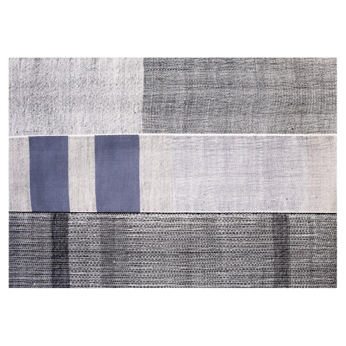 Modern Handwoven Wool Rug Carpet Blue & Grey Buñuel