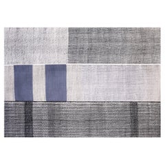 Tapis moderne en laine tissé à la main Tapis bleu et gris Buñuel