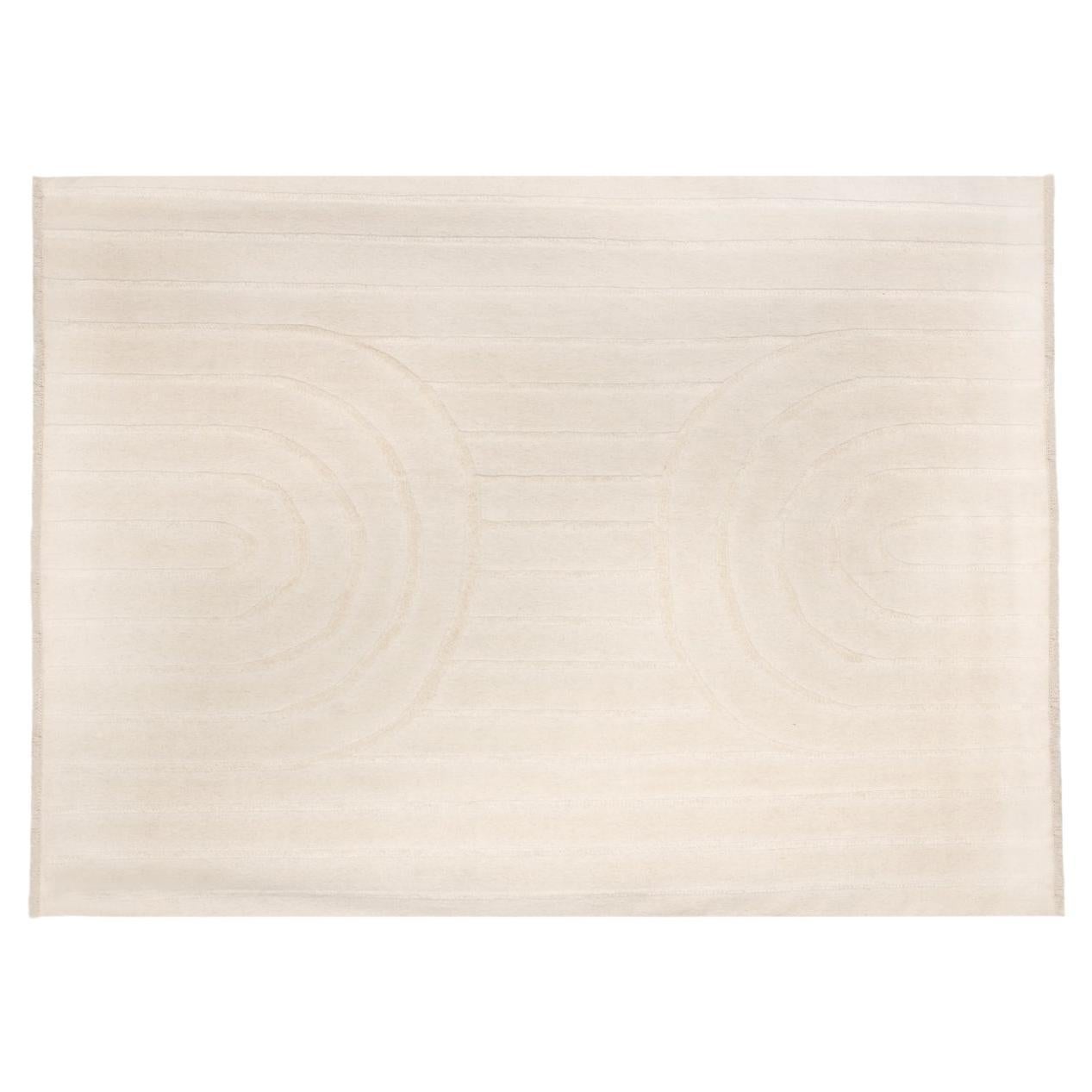 Modern Flat-Weave & High Pile Handwoven Wool Kilim Rug Carpet Clouds Ivory