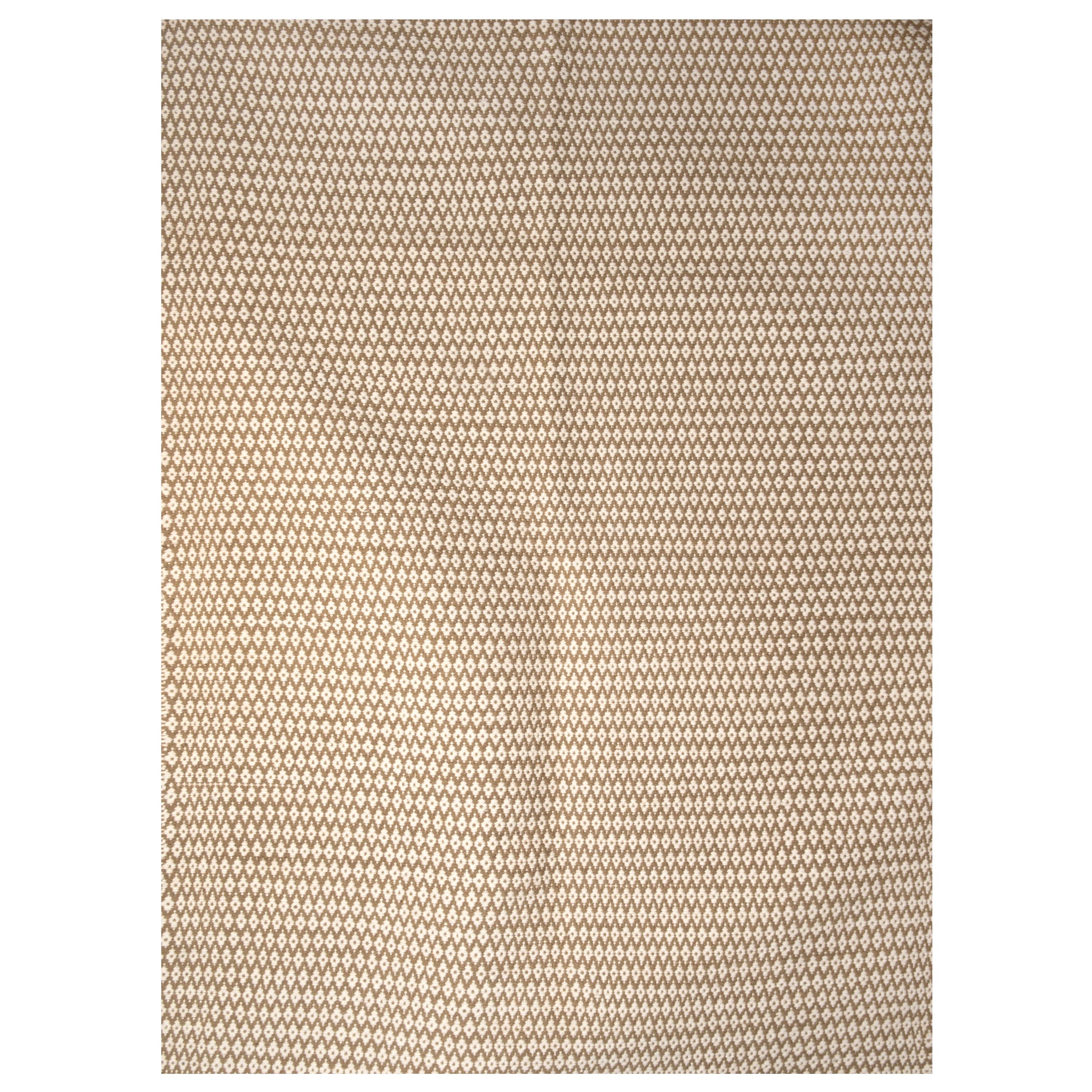Modern Handwoven Paddle dhurrie Wool Rug in Beige and White Snow Small Pattern