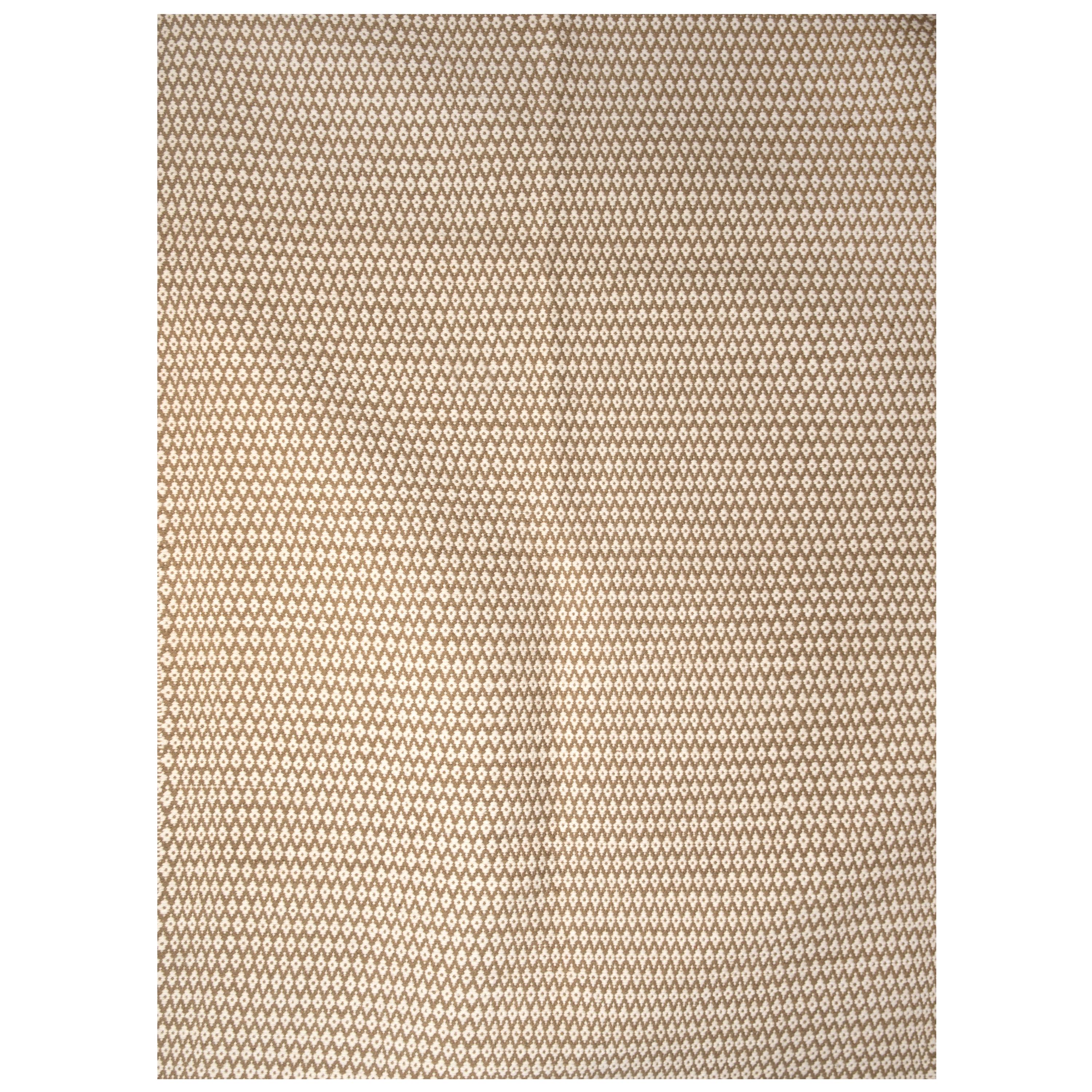 Modern Handwoven Flat-Weave Wool Paddle Dhurrie Rug in Beige&White Small Pattern