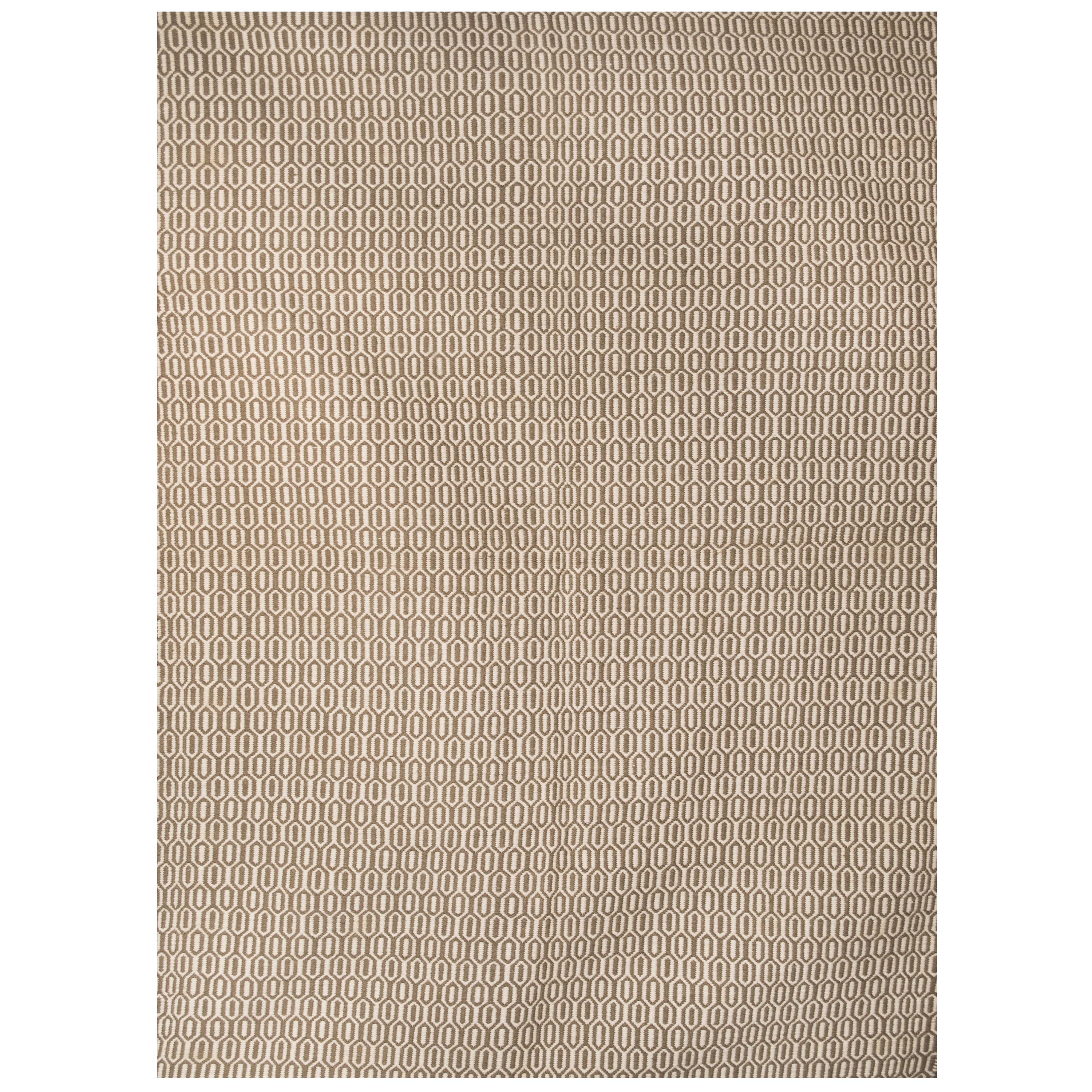 Modern Handwoven Wool Rug Dhurrie in Beige and White Hive Small Pattern Plain For Sale