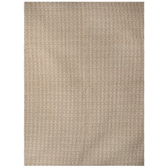 Alfombra moderna de lana tejida a mano Dhurrie en beige y blanco Colmena Pequeño dibujo Liso