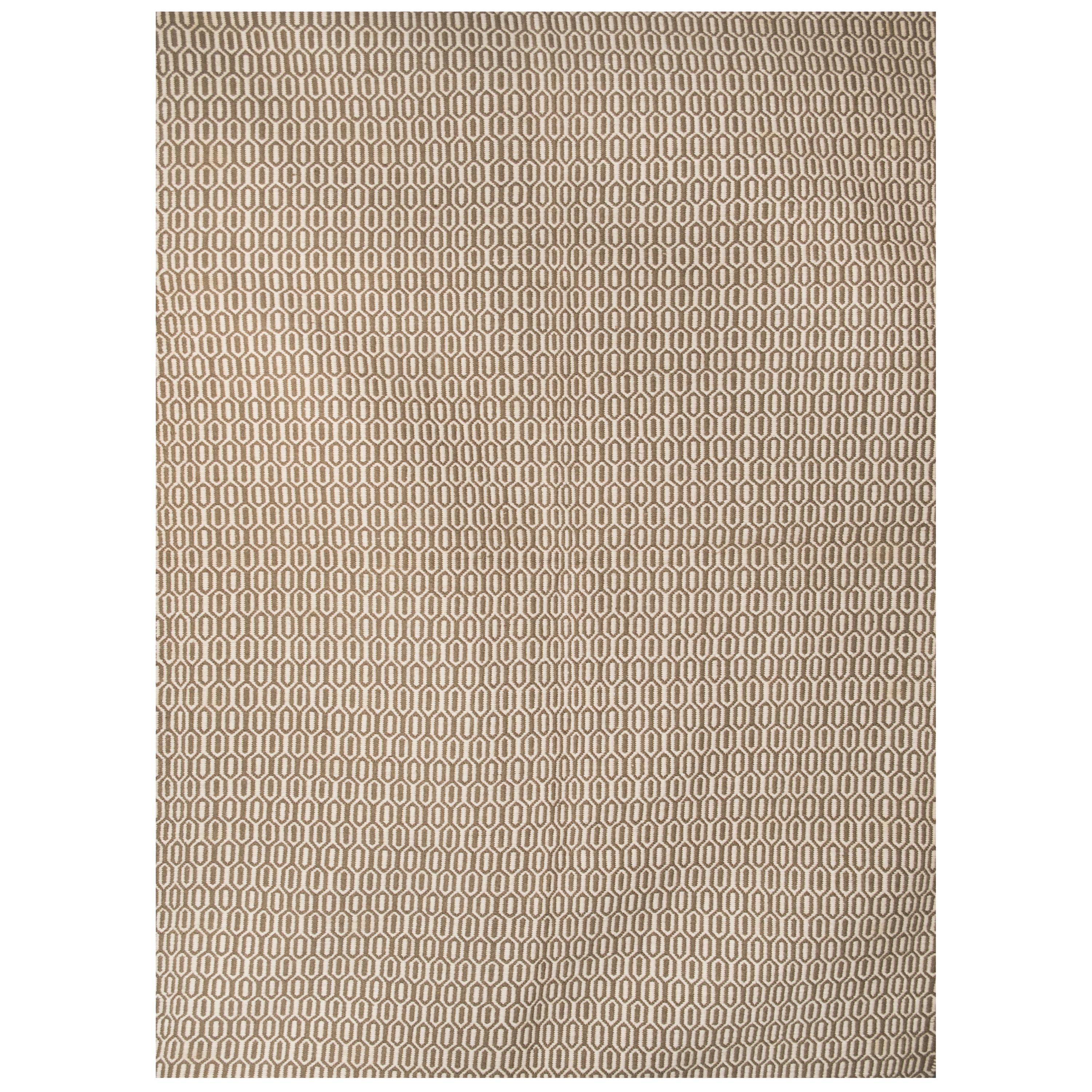Modern Handwoven Wool  Dhurrie Rug in Beige and White Hive Small Pattern Plain For Sale