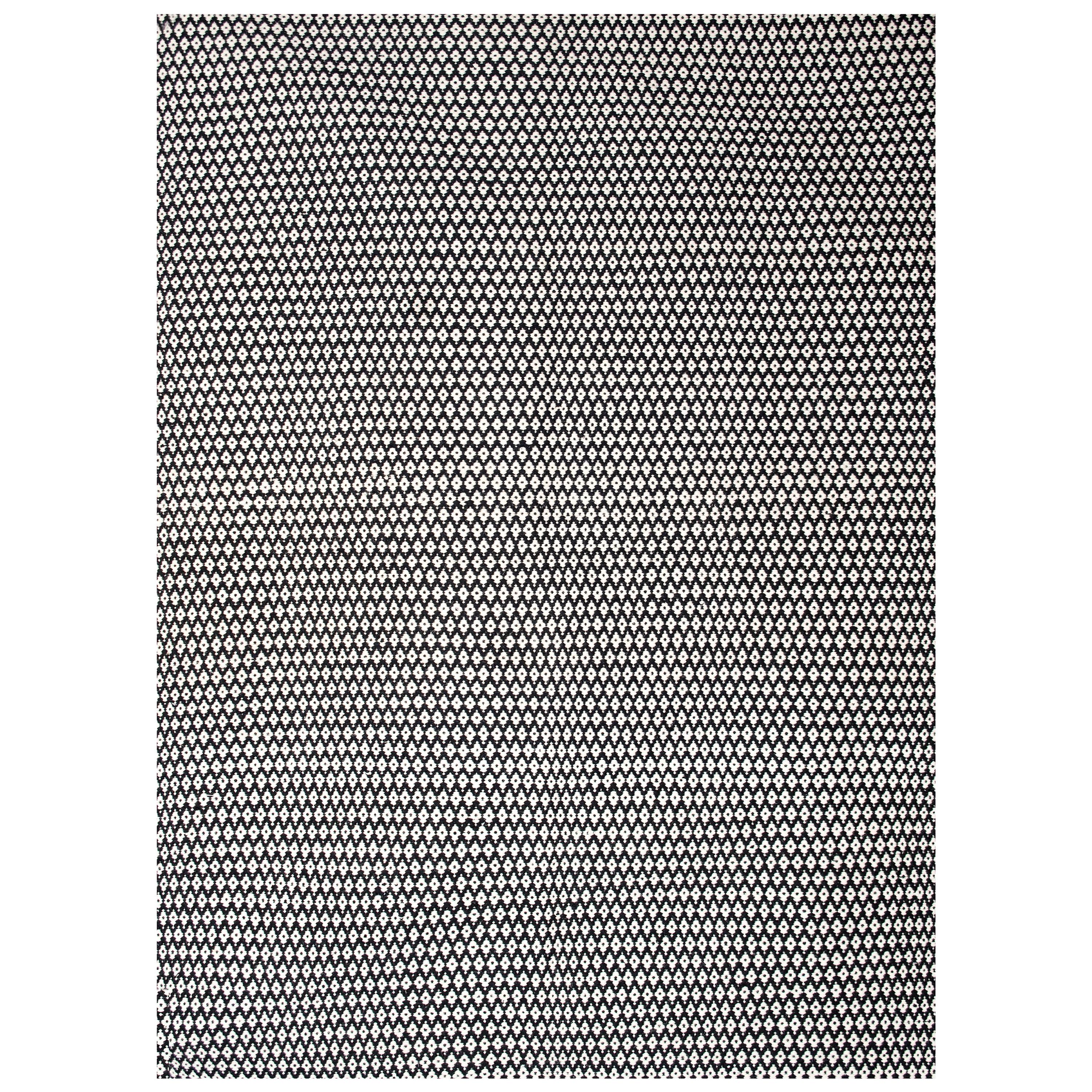 Modern Handwoven Paddle dhurrie Wool Rug in Black and White Snow Small Pattern