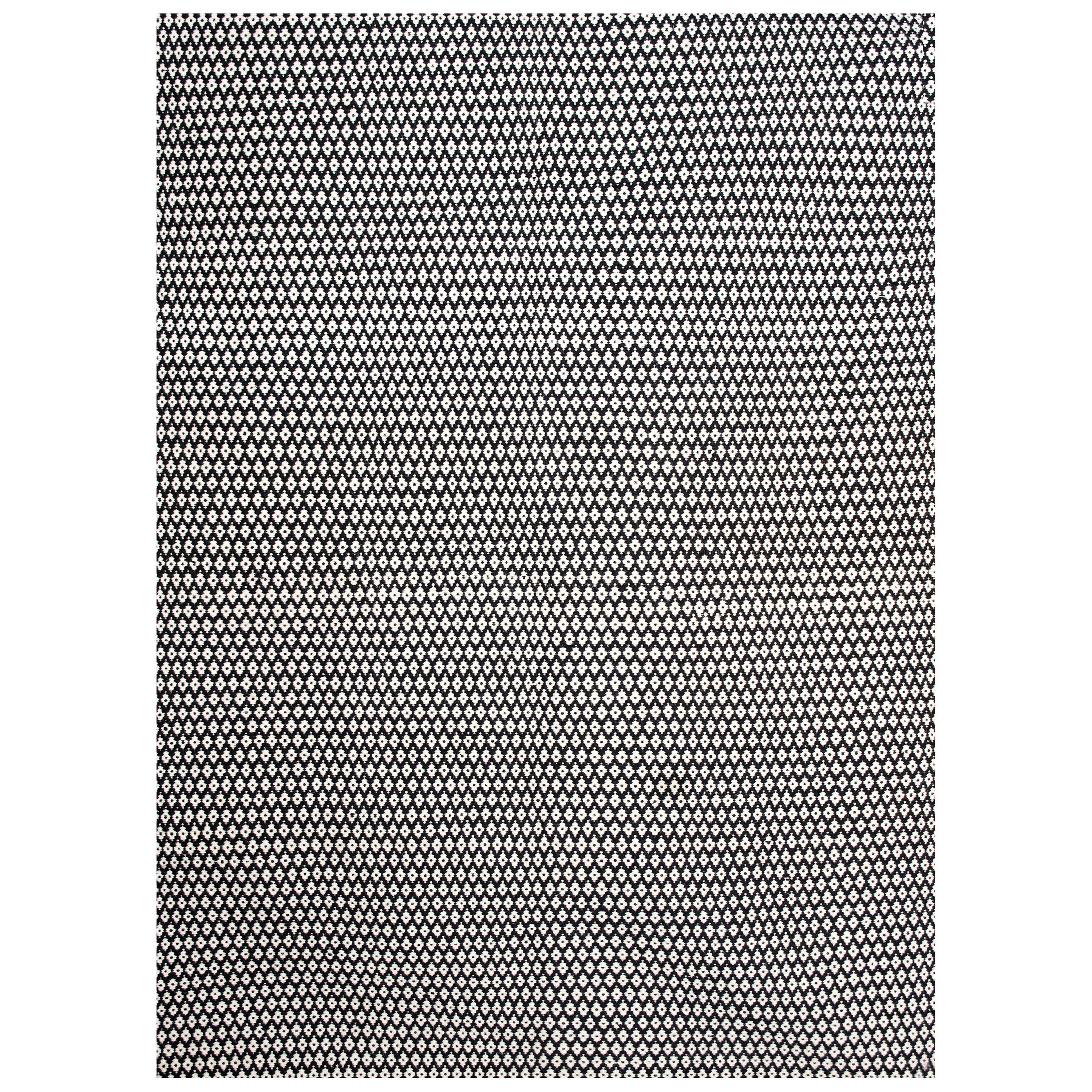 Modern Handwoven Paddle dhurrie Wool Rug in Black and White Snow Small Pattern