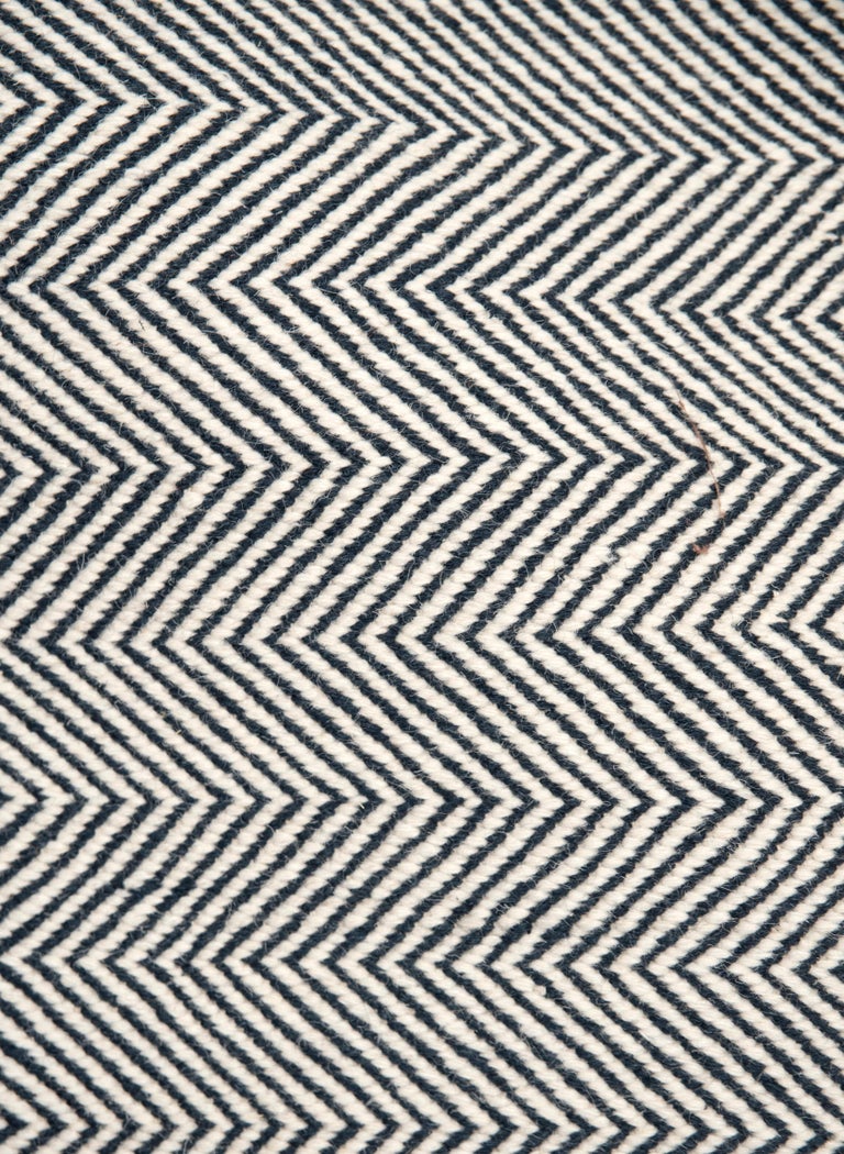 Modern Handwoven Wool Rug Paddle Dhurrie in Dark Blue and White Spike ...
