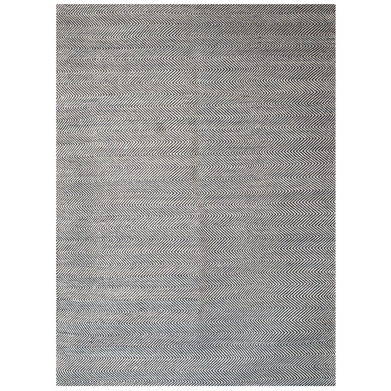 Modern Handwoven Wool Rug Paddle Dhurrie in Dark Blue and White Spike Plain For Sale at 1stDibs