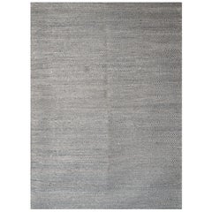 Modern Handwoven Wool Rug Paddle Dhurrie in Dark Blue and White Spike Plain