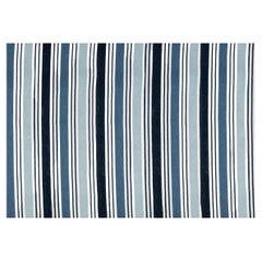 Kilombo Home 21st Century Handwoven Wool Rug Navy Blue Stripes Ampurdan