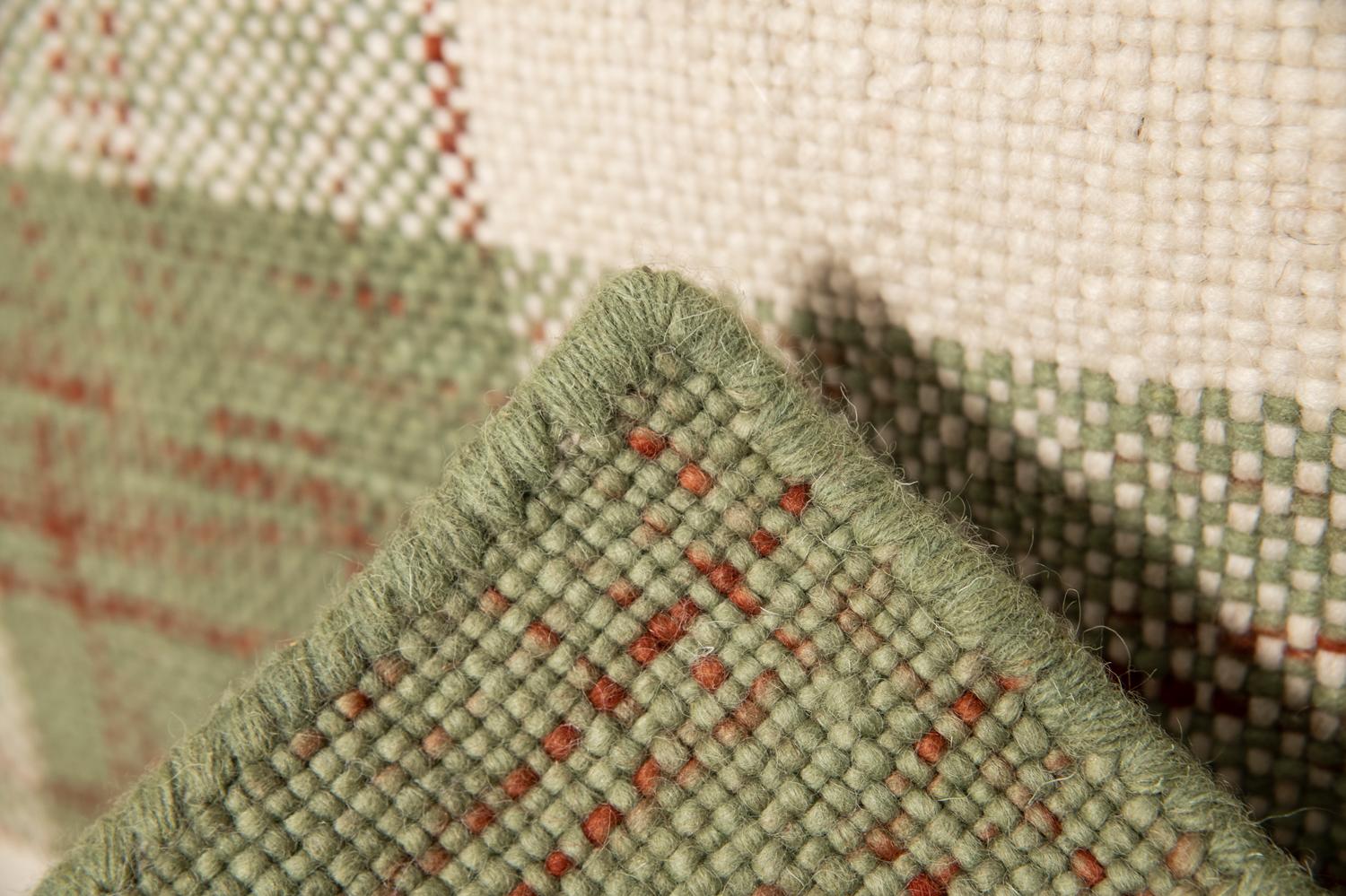 Country Modern Handwoven Wool Rug Carpet Tartan Green, Terracotta & Ivory For Sale