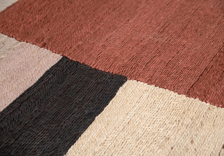 Modern Handwoven Jute Carpet Rug in Terracotta White and Black Chimneys
