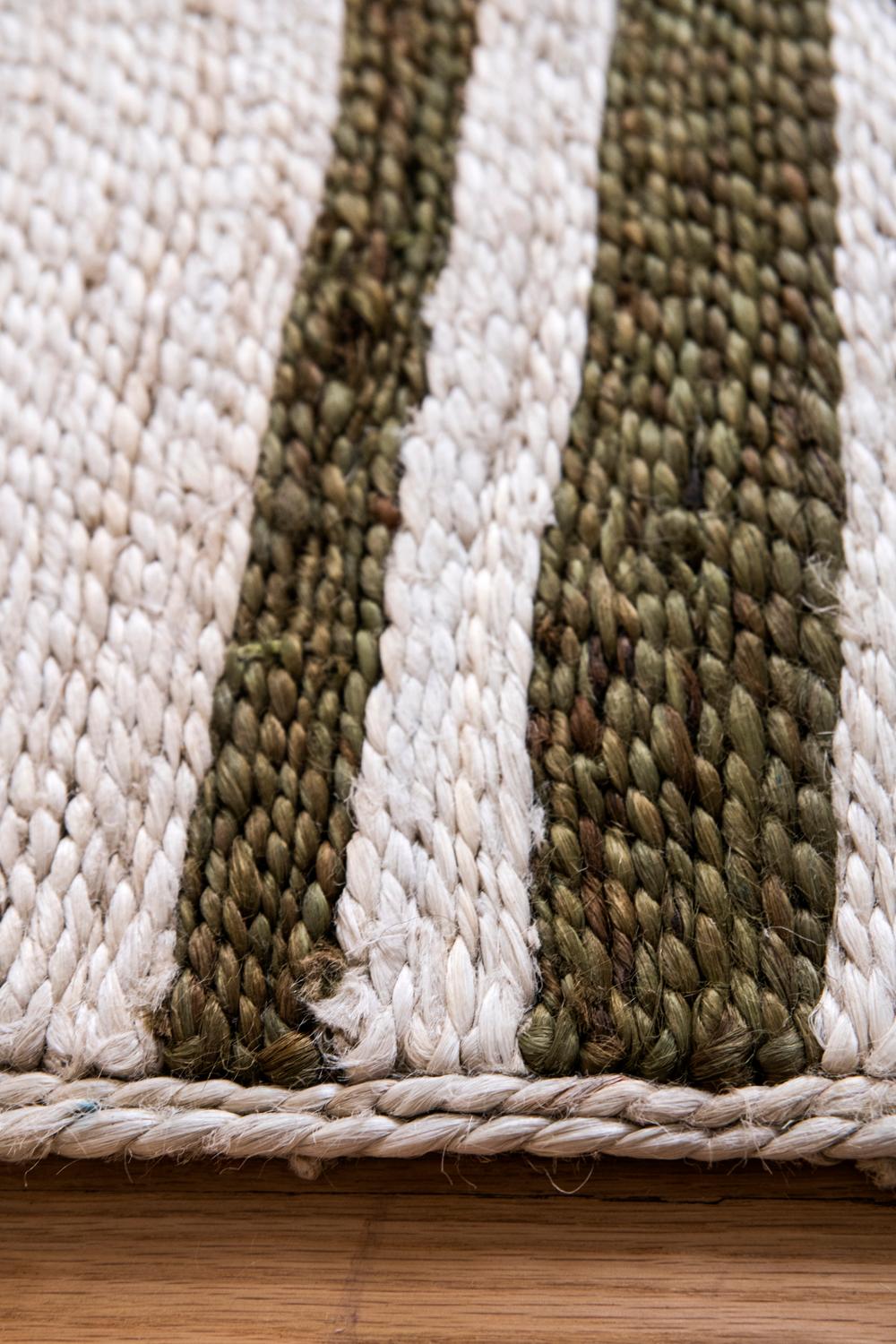 Modern Hand stitched Jute Carpet Rug Provenza Green Stripes & Ivory For Sale 4