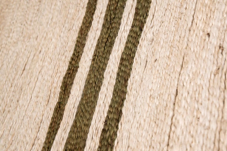 Modern Hand stitched Jute Carpet Rug Provenza Green Stripes and Ivory