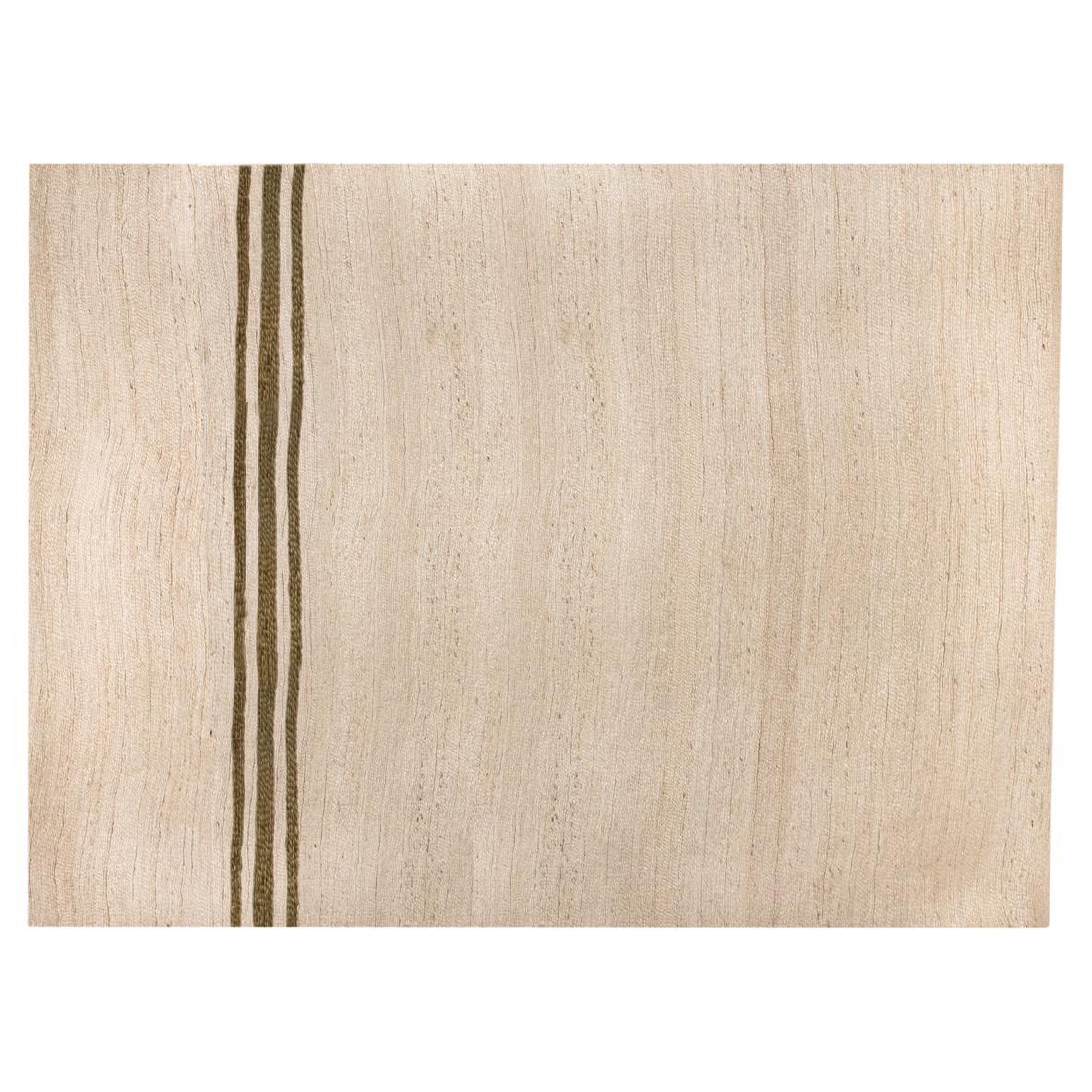 Modern Hand stitched Jute Carpet Rug Provenza Green Stripes & Ivory For Sale