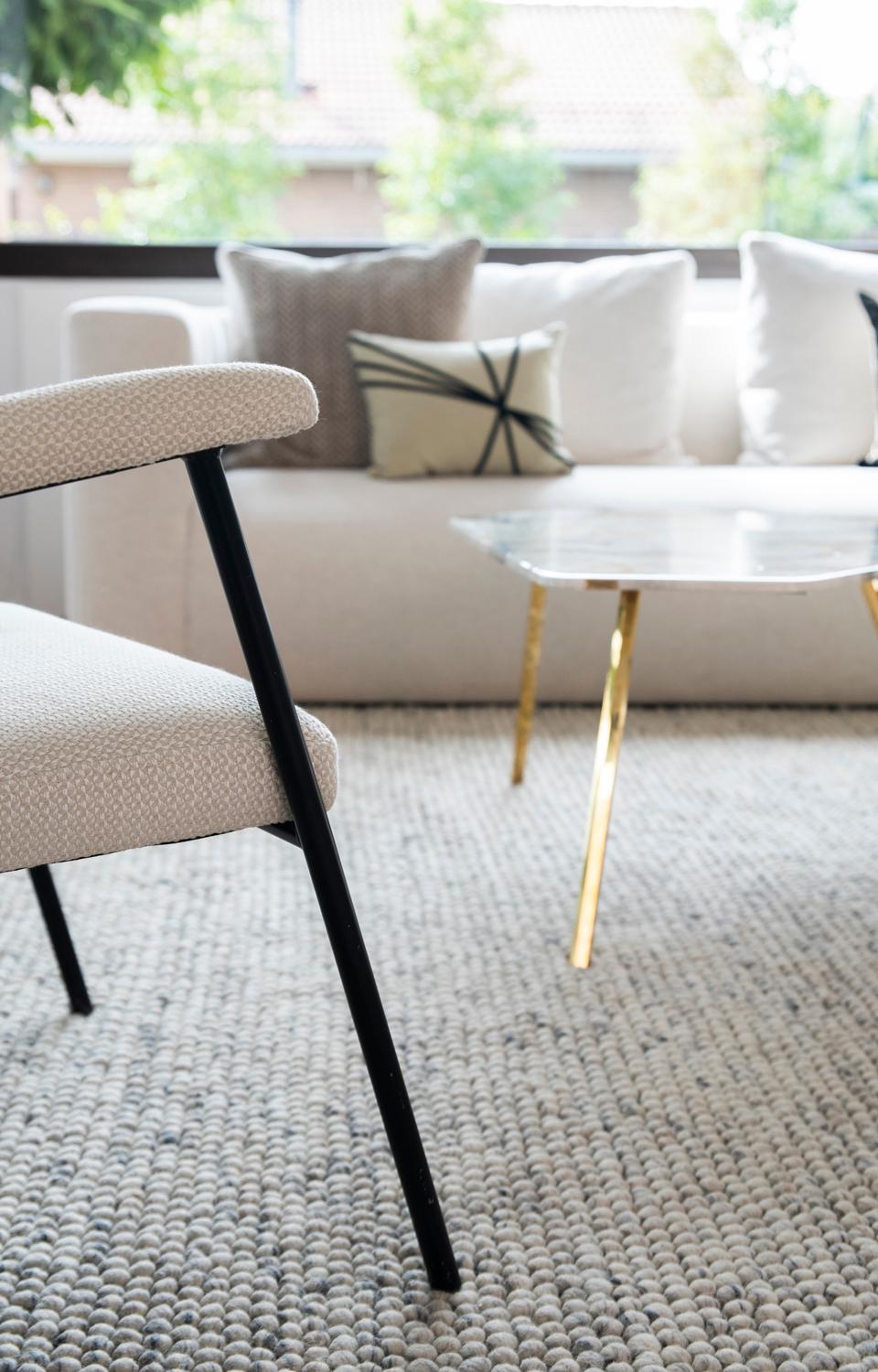 Contemporary Modern Handwoven Wool Thick Rug Bubbles Ivory & Grey Mottled 13
