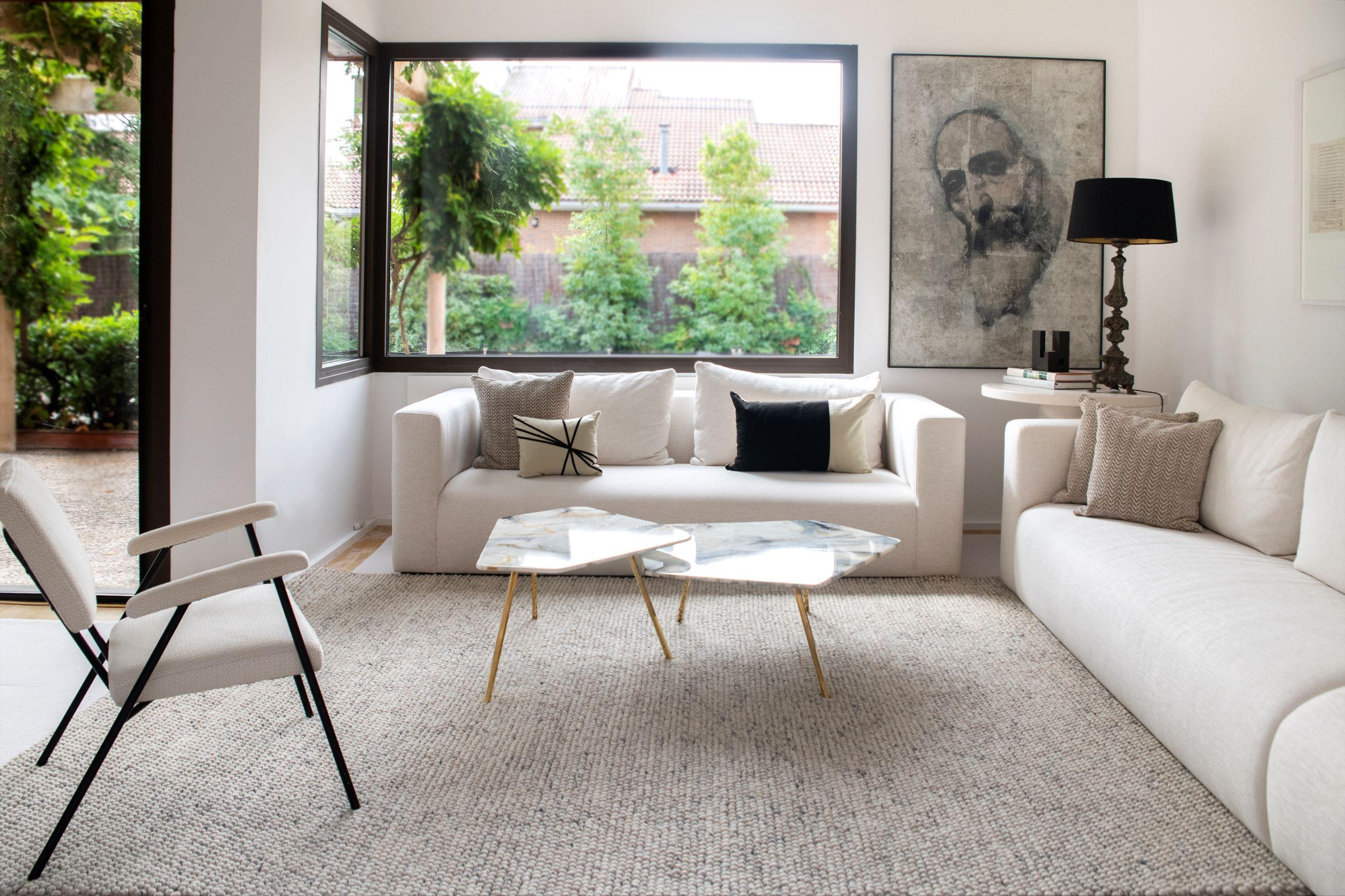 Hand-Woven Contemporary Modern Handwoven Wool Thick Rug Bubbles Ivory & Grey Mottled