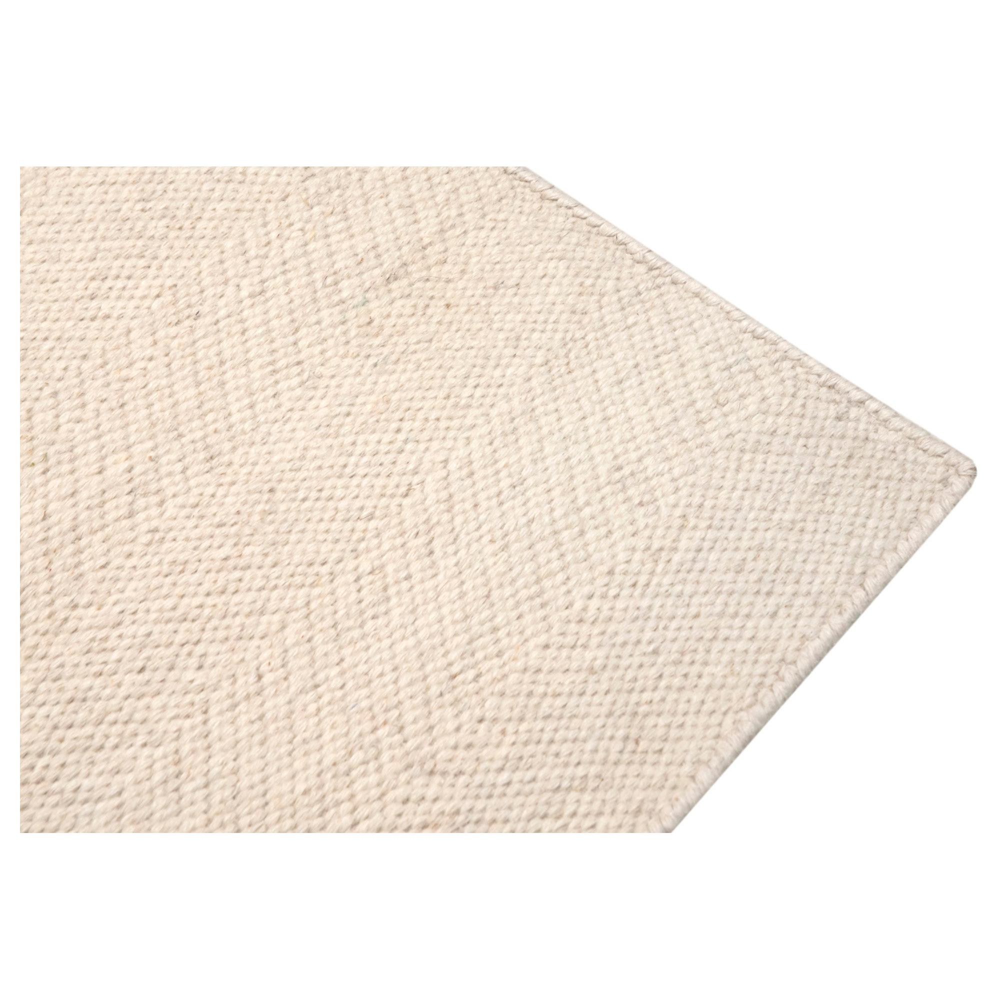 Modern Handwoven Wool Paddle Dhurrie Rug Spike Ivory Plain