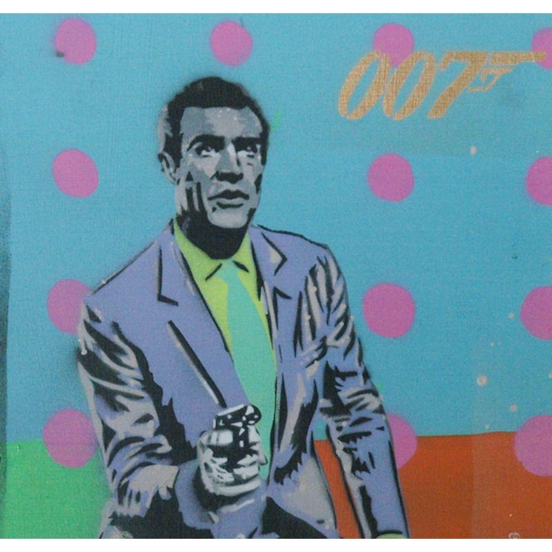 Bright acrylic colours on board depicting Sean Connery as James Bond Agent 007 signed Kilpatrick 2011 (LL) in gilt bamboo frame

Canvas Sz: 17