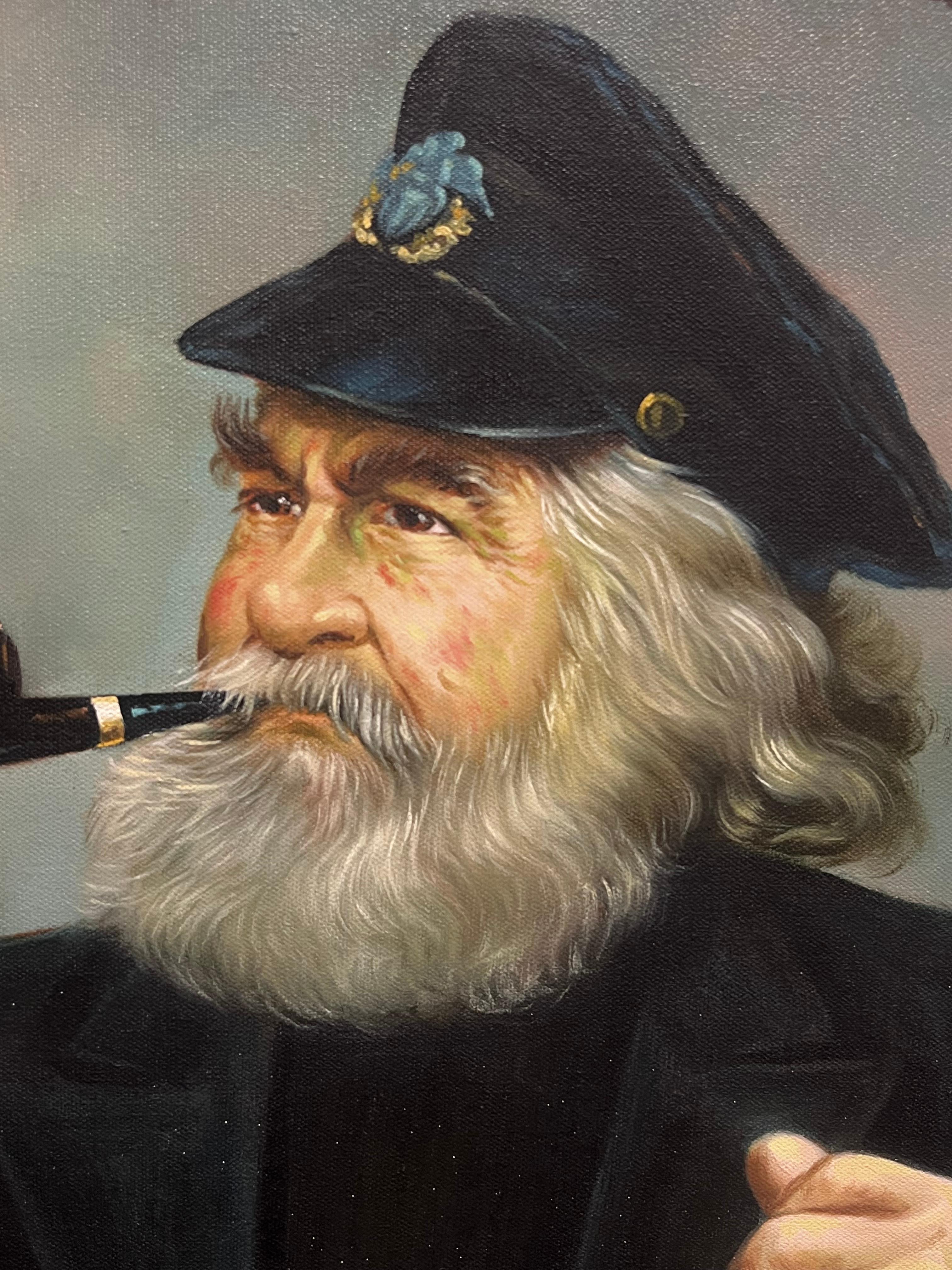 Capitano saldo al timone Ritratto di marinaio barbuto Capitano di pesca Olio - Painting Impressionismo di Kim Benson 