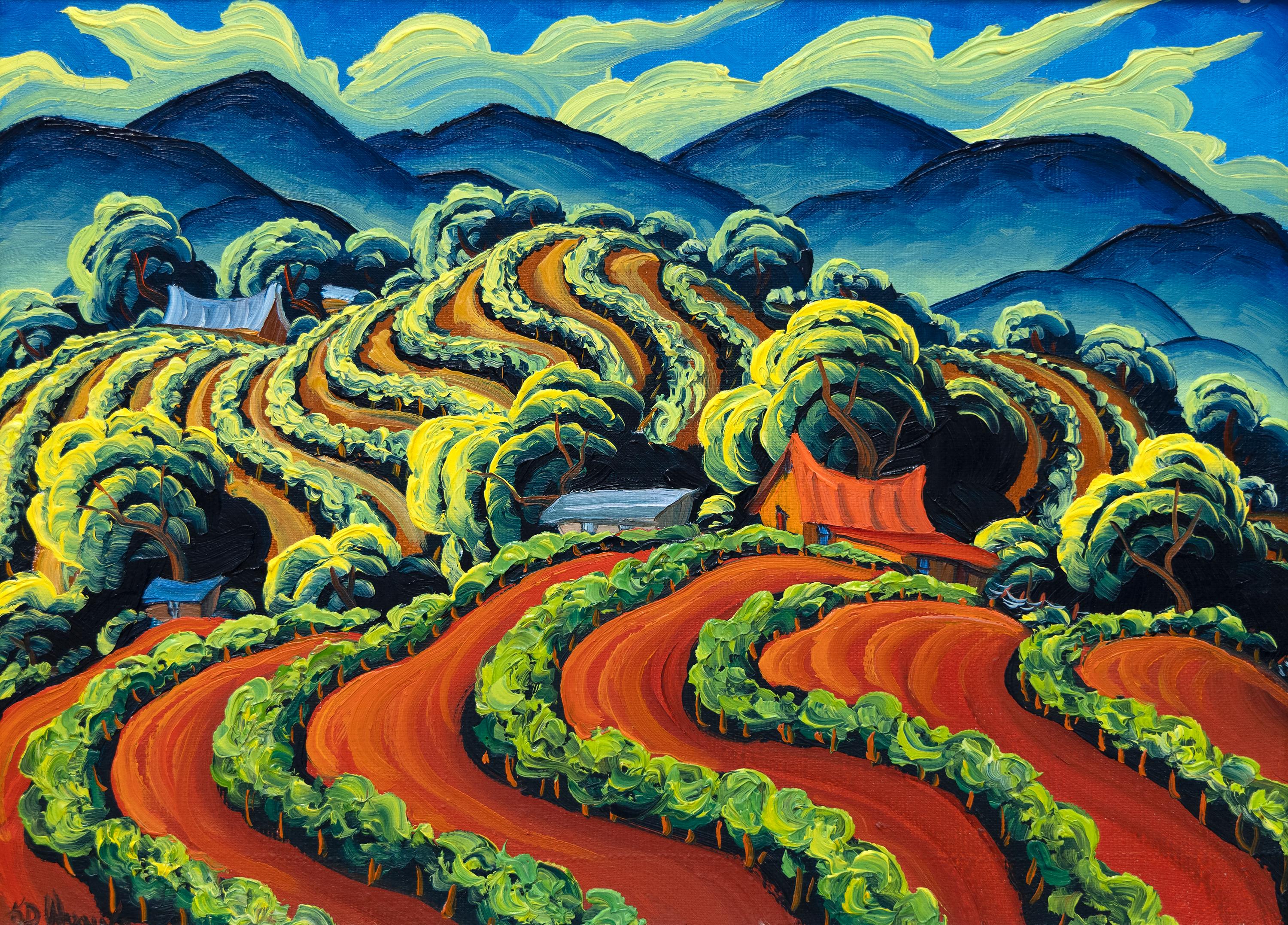 Kim Douglas Wiggins Landscape Painting - Flow of the Vineyard