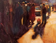 "Ombre di Antiochia" di Kim English, dipinto originale ad olio di un paesaggio urbano