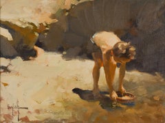 "Niño con renacuajos" (1989) de Kim English, Pintura al óleo original