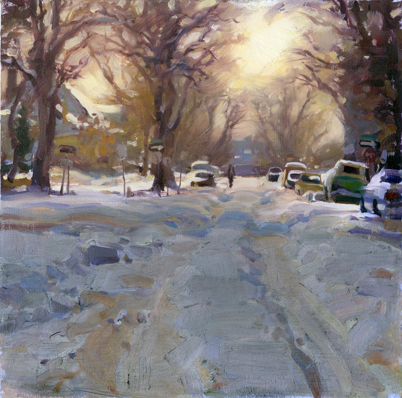 Kim English Landscape Painting - "Capitol Hill Snow", Oil Painting