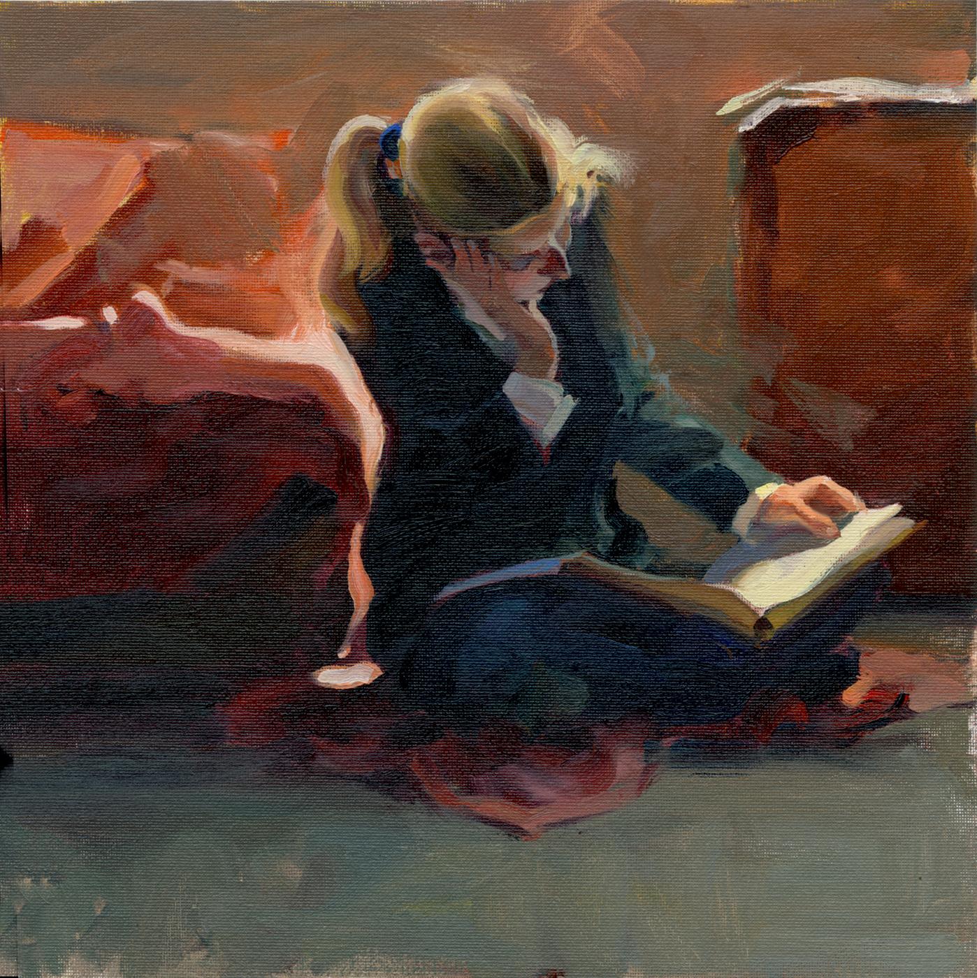 Kim English Interior Painting - "Catching Up", Oil Painting