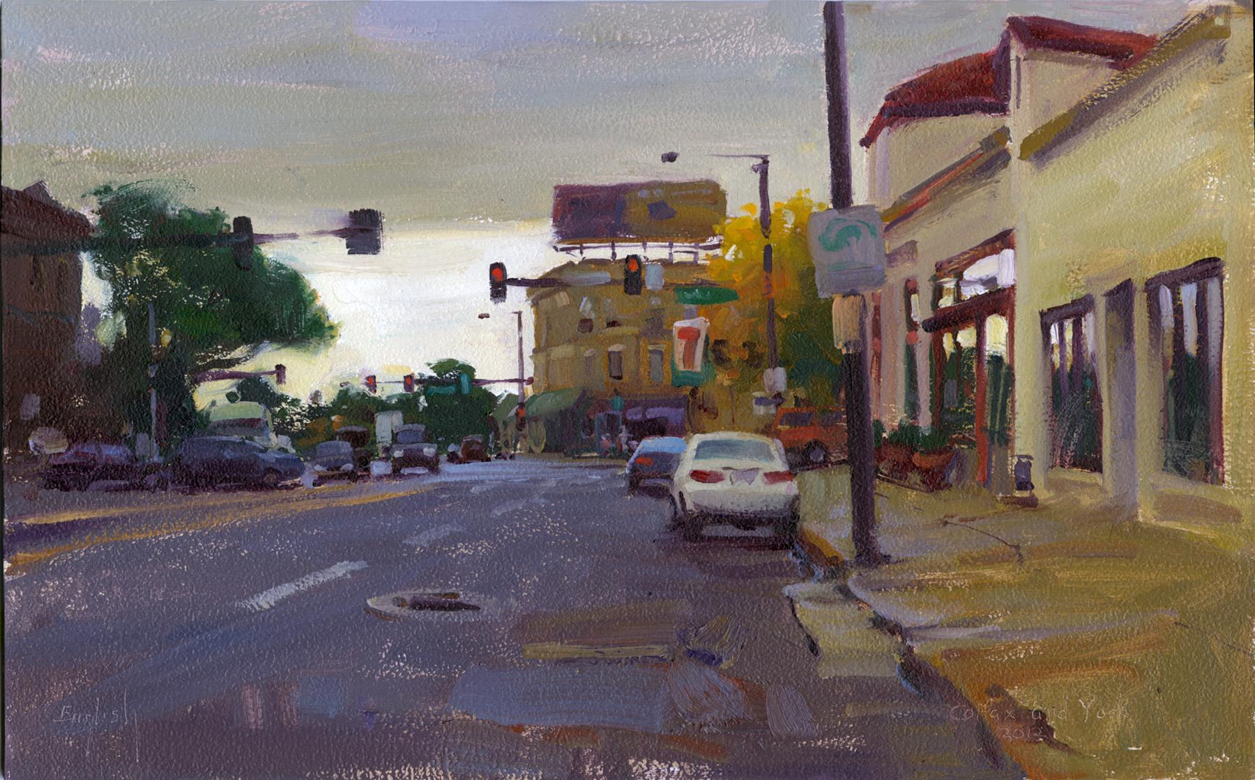 Kim English Landscape Painting - "Colfax and York", Oil Painting