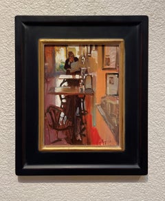 "Fast Food Lunch" - Impressionist City Interior Scene, Oil Painting on Board