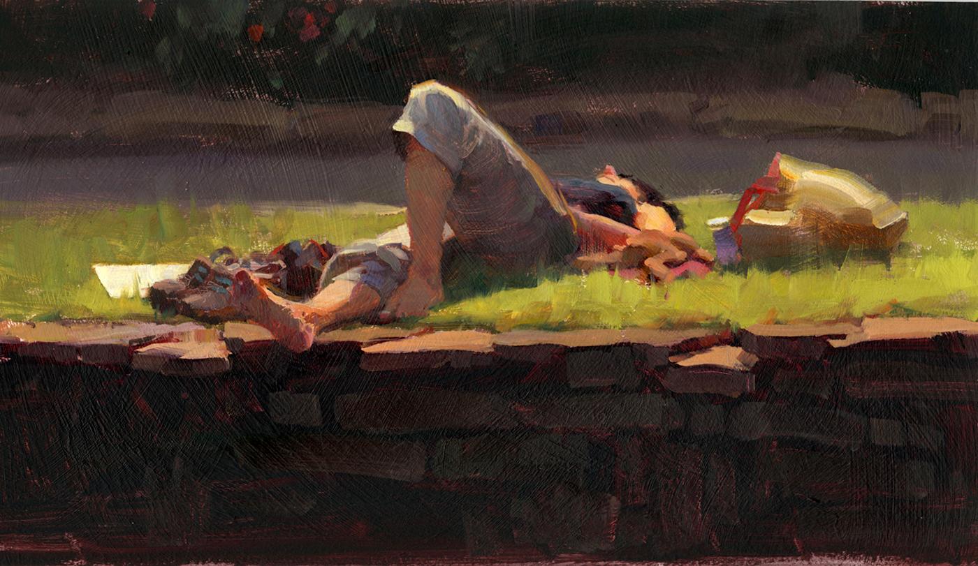 Kim English Portrait Painting - "Summer Repose", Oil Painting