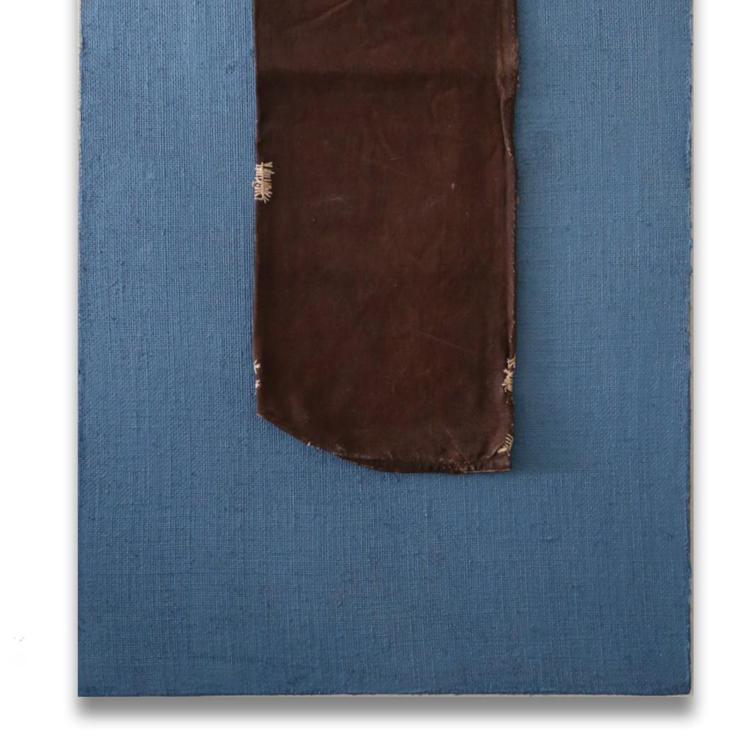 Saké I by artist Kim Fonder is a contemporary and abstract vintage saké bag on painted burlap with plexiglass that measures 49 x 25 and is priced at $2,100.

Kim Fonder loves texture and touch. Her paintings and furniture reflect her infatuation