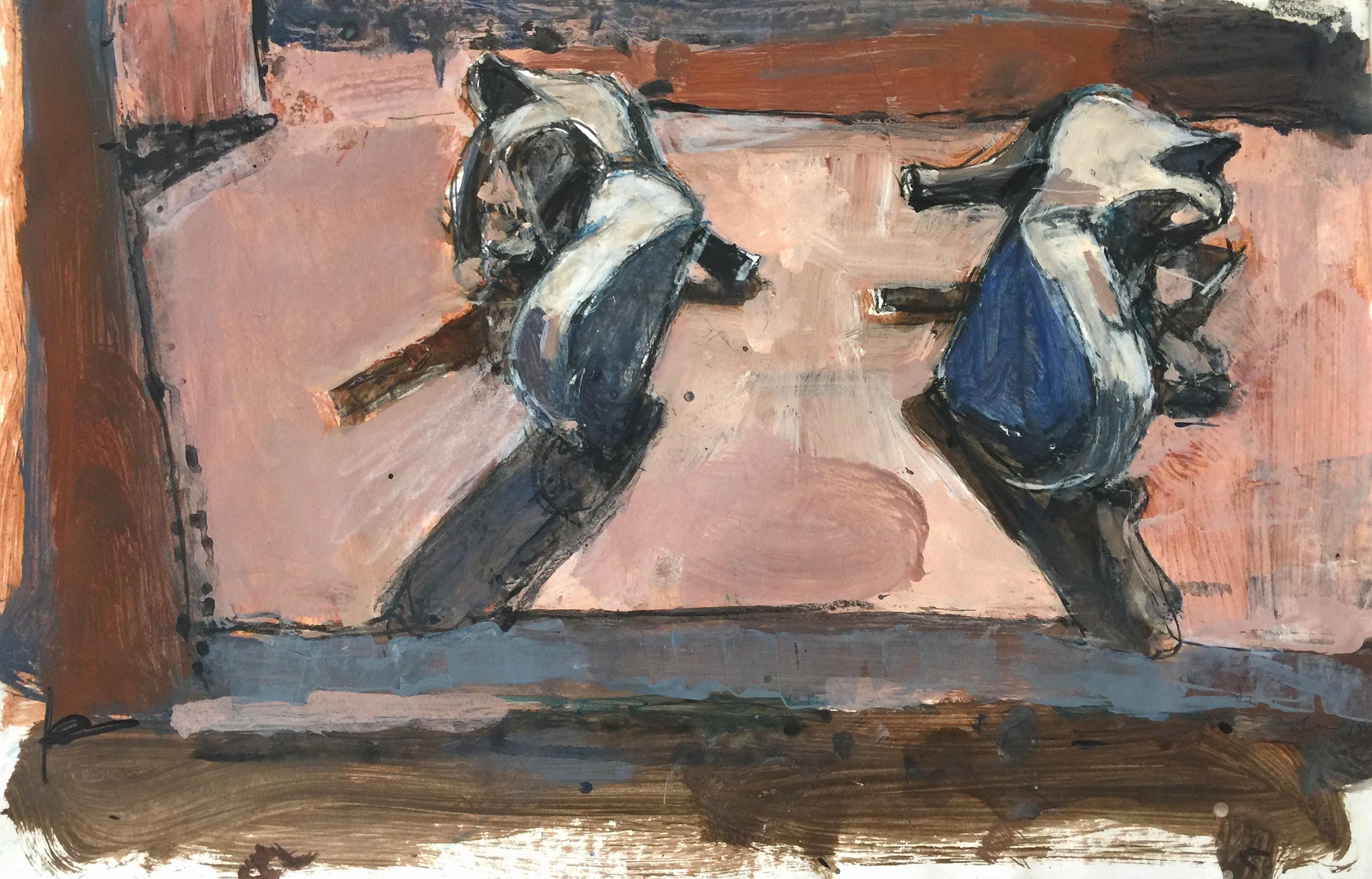 Kim Frohsin Interior Painting - A Warm Disparity / still life painting heels