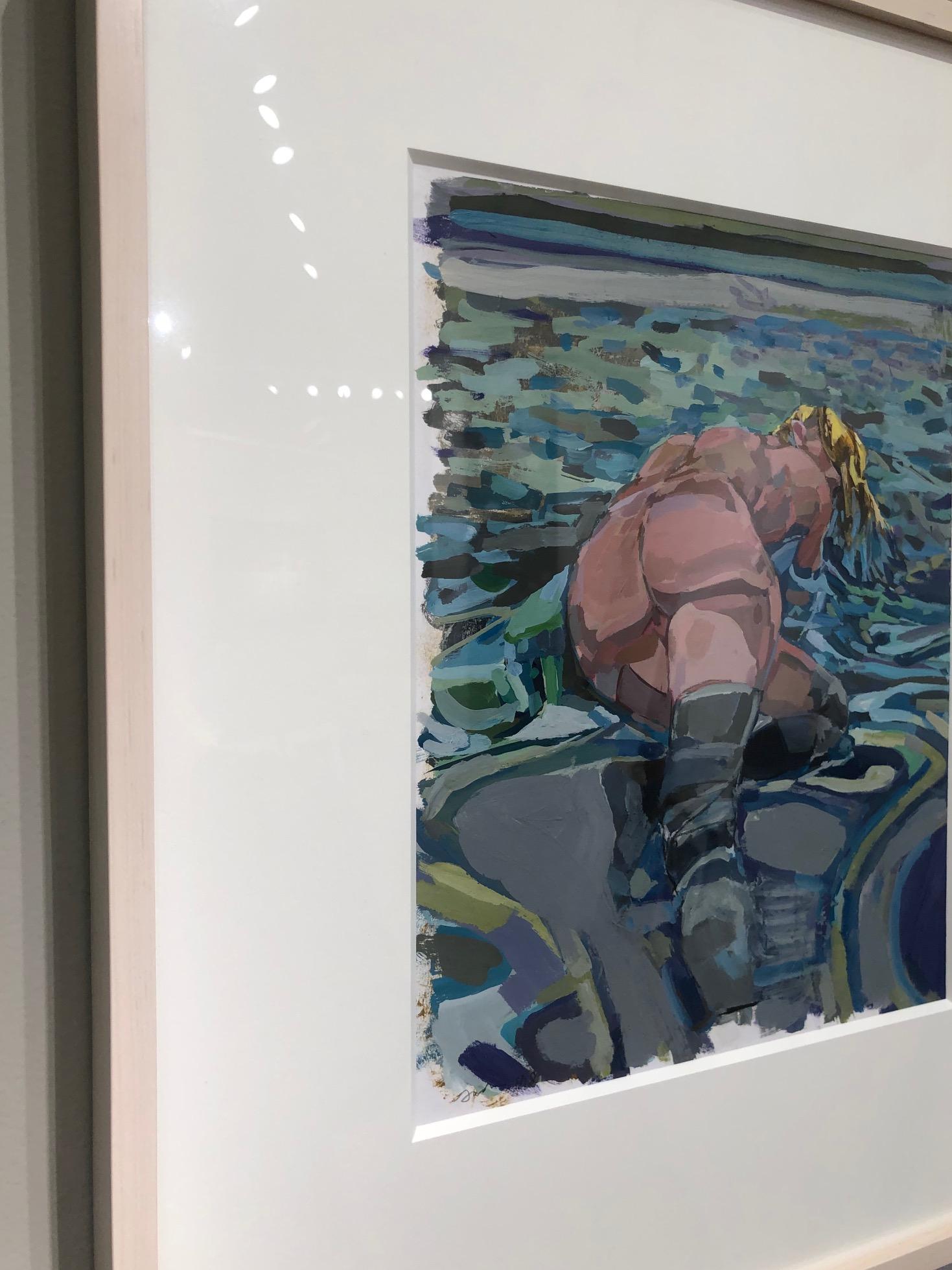 Una rinascita d'agosto / 2018 - nudo incorniciato - Figurative Painting Grigio di Kim Frohsin