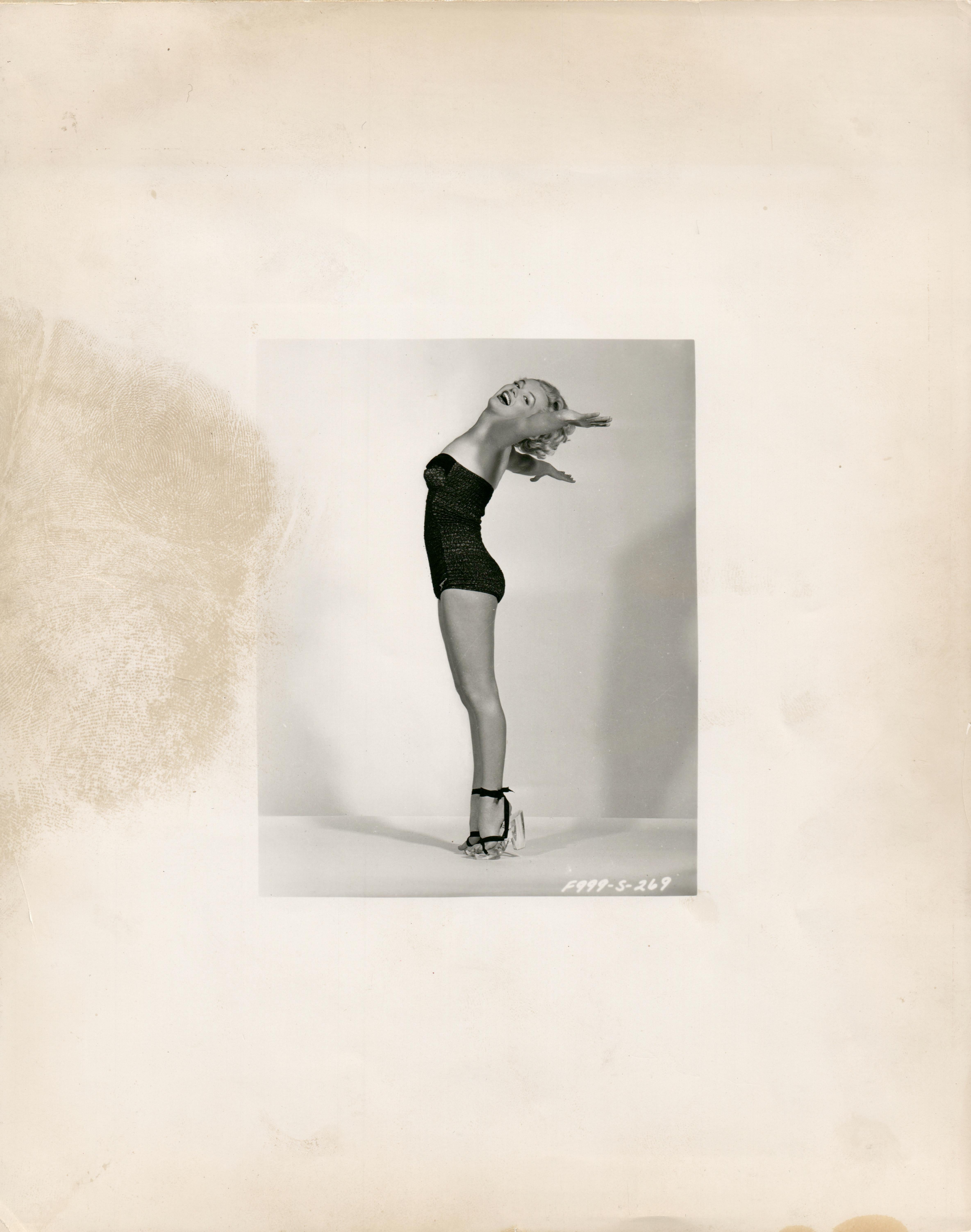 Kim Goodwin Black and White Photograph - Marilyn Monroe in Swimsuit and Heels Vintage Press Print