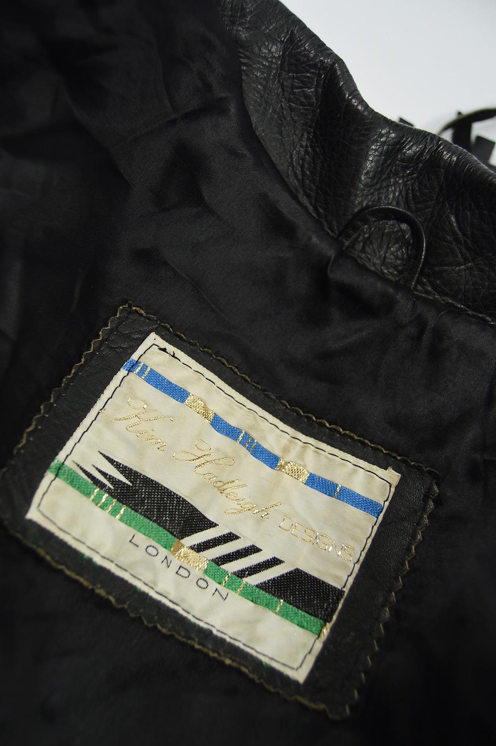 Kim Hadleigh Designs Vintage Men's Fringed Studded Black Leather Jacket, 1980s 4