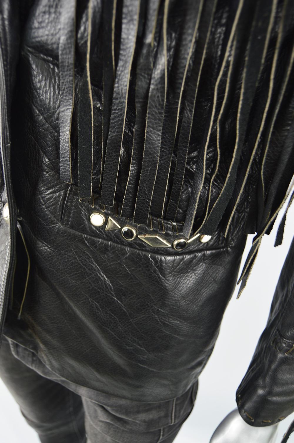 mens black leather fringe jacket
