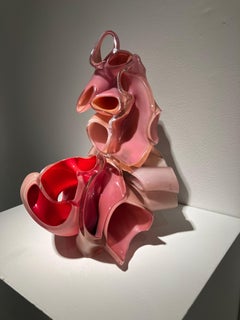 Abstract Composition, Glass Sculpture, Red, 12 x 9.5 x 8 inch, by Kim Harty