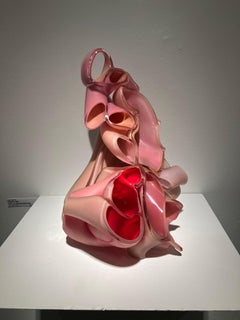 Abstract Composition, Glass Sculpture, Red, 12 x 9.5 x 8 inch, by Kim Harty