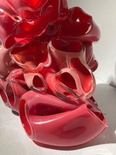 Abstract Composition Glass Sculpture, Red, 14 x 11 x 8 inch, by Kim Harty